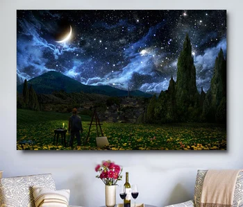 

W225 Van Gogh Artwork Starry Night Landscape Trend Beautiful Fashion Silk Fabric Wall Poster Art Decor Sticker Bright