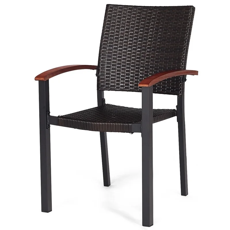 2 pcs Patio Dining Armchair Stackable Rattan Wicker Chairs Environment friendly PE Rattan Chairs Aluminum Frame HW59991 2| -