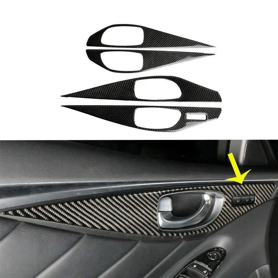 

4pcs/Set Carbon Fiber Look Car Interior Door Panel Trim For Infiniti Q50 2014-2019 Handle Bowl Board Frame Strip Cover Sticker