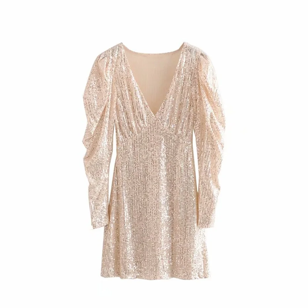 Осень 2019 женское Новое Пышное короткое платье с v образным вырезом длинным