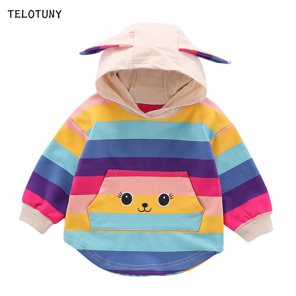 TELOTUNY Infant Clothing Autumn Winter Baby Hoodies For Baby Girls Boys Ranibow 3D Rabbite Ear Printed Newborn Clothes 822