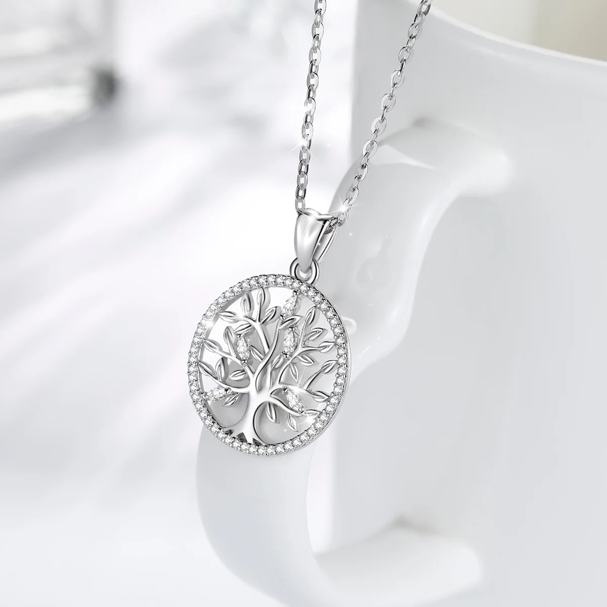  EUDORA 925 Sterling Silver Tree of Life Necklace Oak Tree CZ Pendant Nature Jewelry the Bride Gift 