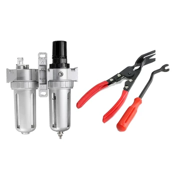 

2pcs Car Door Panel Trim Clip Removal Plier Pry Bar Tool Set & 1pcs Sfc400 1/2 Air Compressor Fuel Oil Water Lubricator