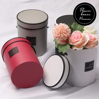 

New Round Flower Paper Boxes Lid Hug Florist Flowers Bucket Gift Packaging Box Gift Candy Bar Party Wedding gift Storage Boxes