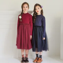 Новые платья для девочек осень-зима г. Детский свитер топ лоскутное Сетчатое платье принцессы Детское модное платье-пачка#5418