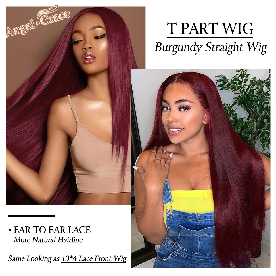 99J Lace Front Wigs 4x4 Burgundy Transparent Straight Lace Front Wigs Brazilian 30inch T Part Human Hair Wigs Pre Plucked Remy
