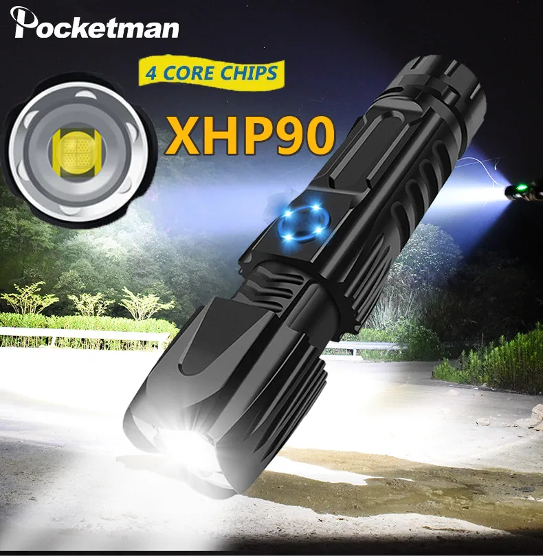Super Bright XHP90.2 LED Flashlight XLamp Tactical waterproof Torch