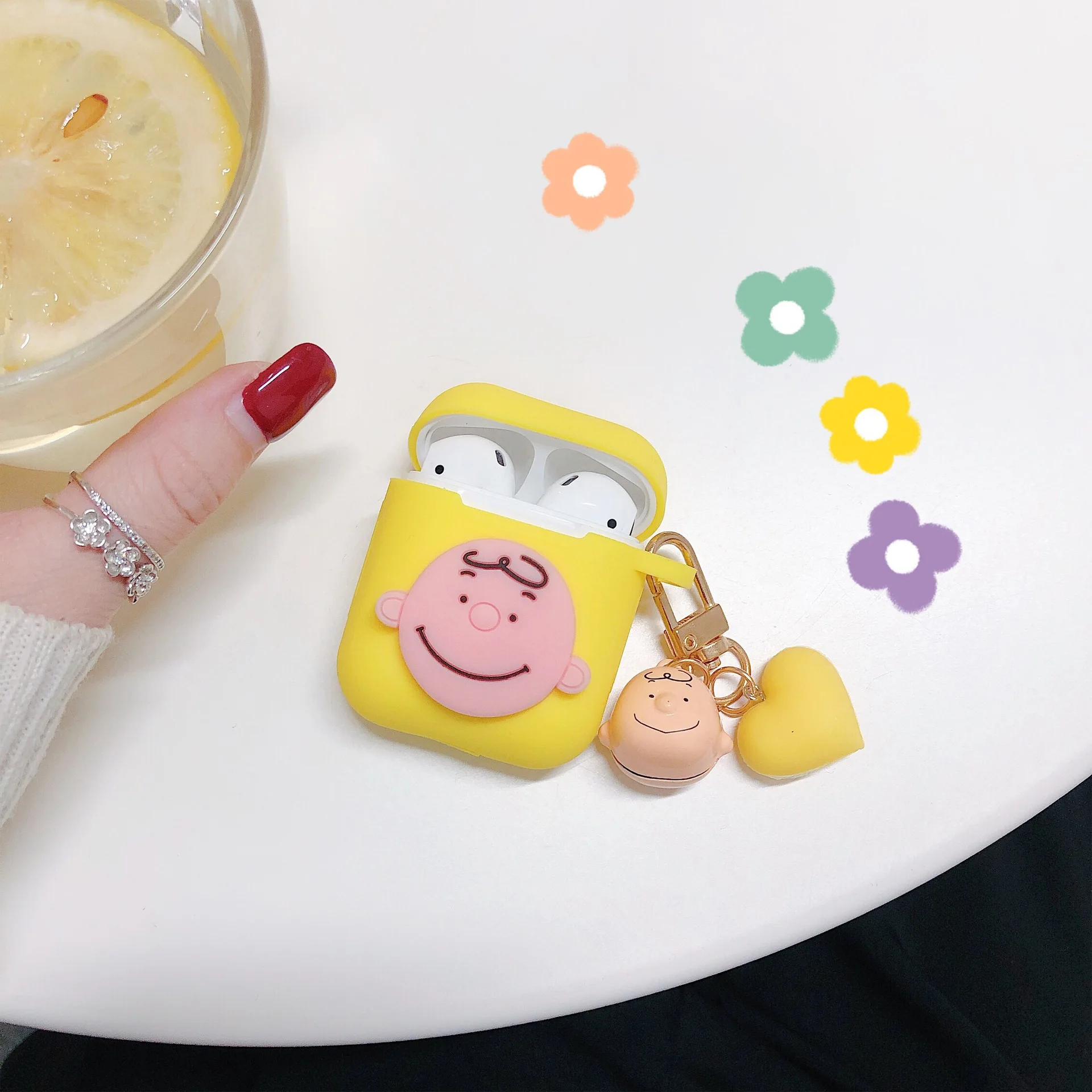 Yellow Мультяшный чехол для наушников AirPods, силиконовый кулон в виде животного, беспроводные наушники, анти-шок, для Apple Airpods 2, аксессуары - Цвет: Yellow