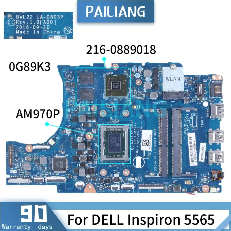 para Dell Inspiron 5565 Am970p Computador Portátil Placa-mãe 0g89k3 La-d803p 2160889018 Ddr4 Notebook Mainboard Placa-mãe para notebook - Imagem 2