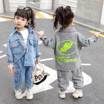 

INS Baby girls suit 2-9 years old cotton Colorful button print letters two-piece suit comfortable kids clothing girls clothing