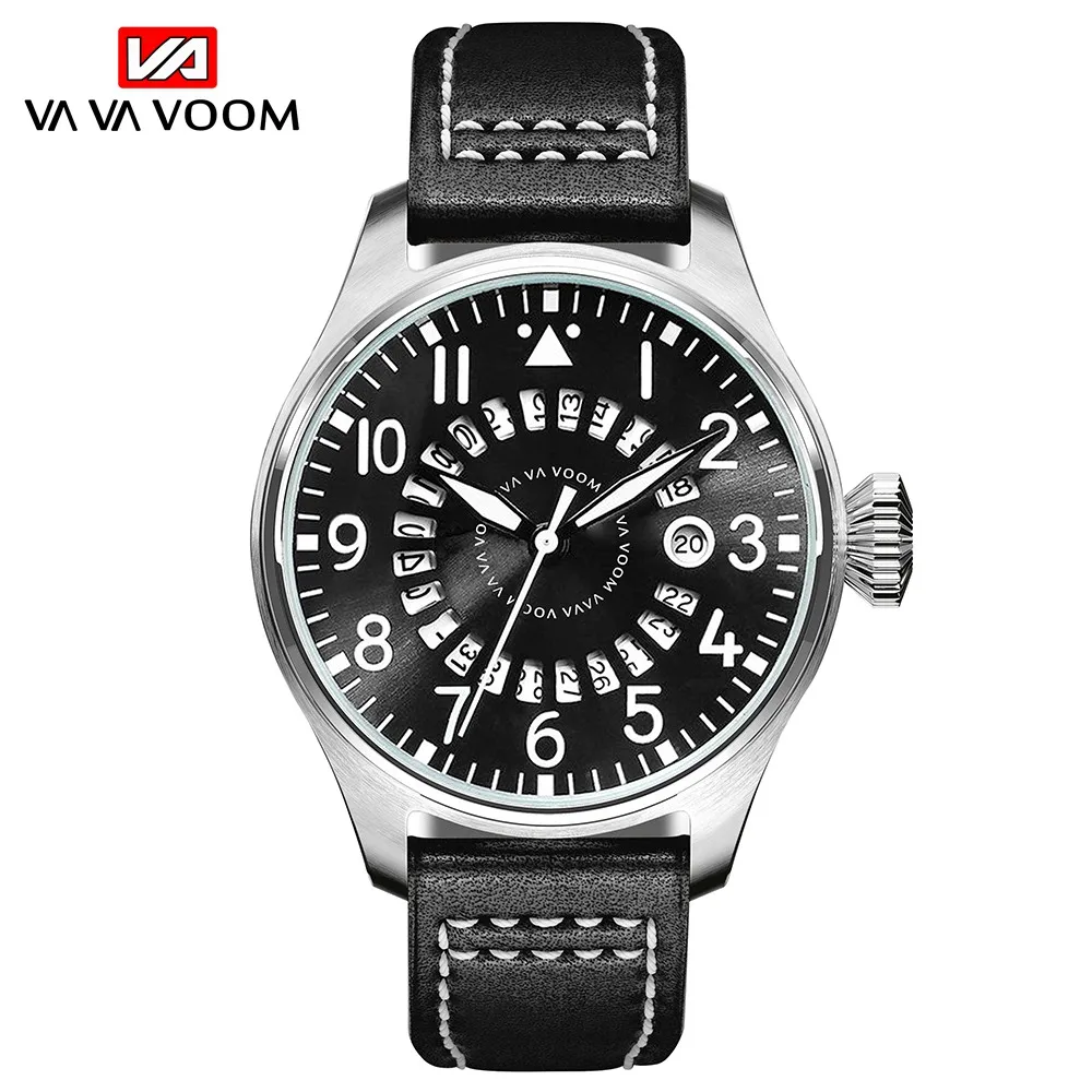 Airplane Sports Military Blue Dial Pilot Calendar Men Wristwatch Chronograph Fashion Casual Brand Army Brown Leather Watches 