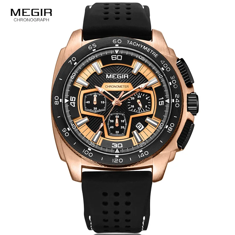 Cena Megir męskie męskie chronograf zegarki sportowe z mechanizmem kwarcowym gumka zegarek luminescencyjny dla mężczyzn chłopcy 2056G 1N0
