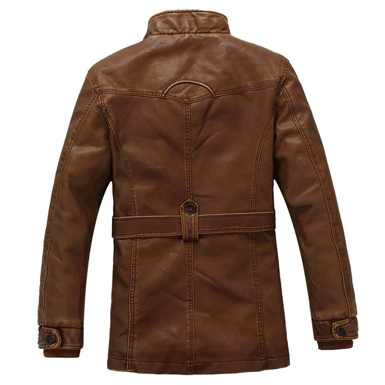 New Winter Leather Jacket Men Fleece Warm Solid Long Jacket Men Casual Moto Biker with Belt Faux Leather Jacket and Coat 6XL