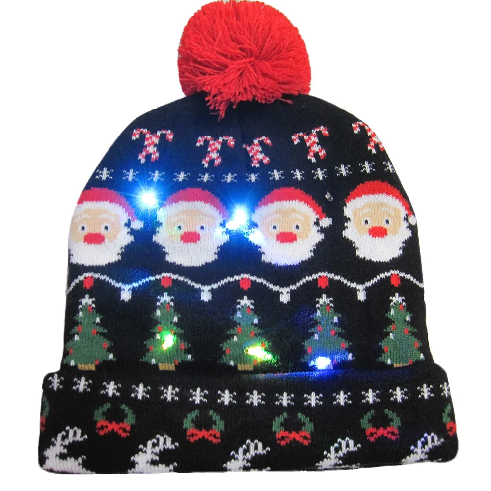 Женские рождественские вязаные шапки, новинка, зимняя шапка для мальчиков, Праздничные рождественские вечерние шапки с помпоном, светодиодные шапки для мужчин и девочек, светодиодный светильник