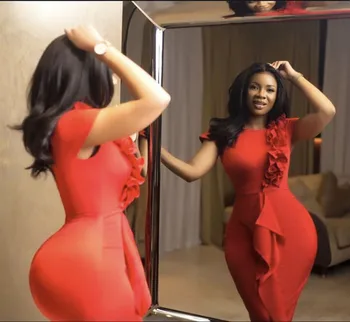 

Summer Sexy Short Sleevees Ruffled Wave O- Neck Pencil Dress Tight-fitting New Office Lady OL Plus Size Dress For Women Vestidos