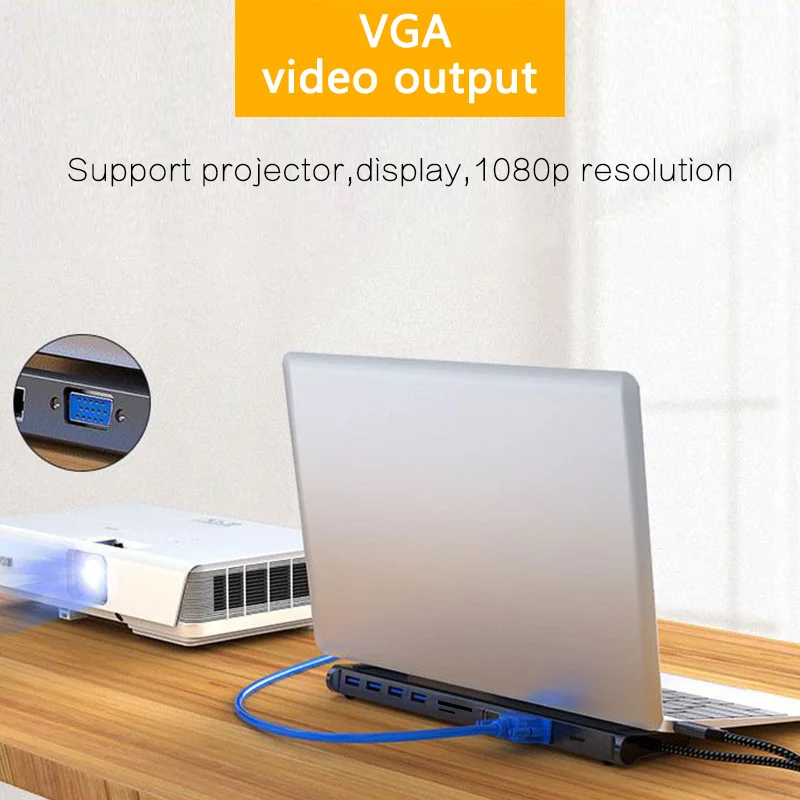 12 в 1 Тип C концентратор USB кабель-Переходник USB C на HDMI VGA дисплейный порт MiniDP типа «RJ45 USB 3,0 Порты SD/устройство для считывания с tf-карт USB-C Зарядка Док-станция для MacBook Pro с PD