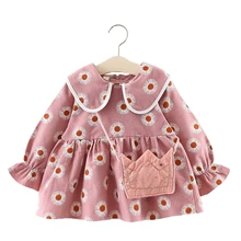 Милые детские Платья с цветочным принтом, платье принцессы с длинными рукавами для девочек, вечерние платья для новорожденных, одежда для девочек