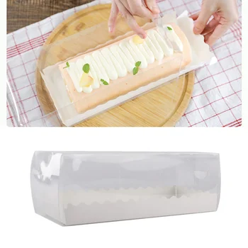 

5PCS Swiss Roll Packing Boxes Rectangle Baking Cake Boxes Clear Long Dessert Boxes for Bakery