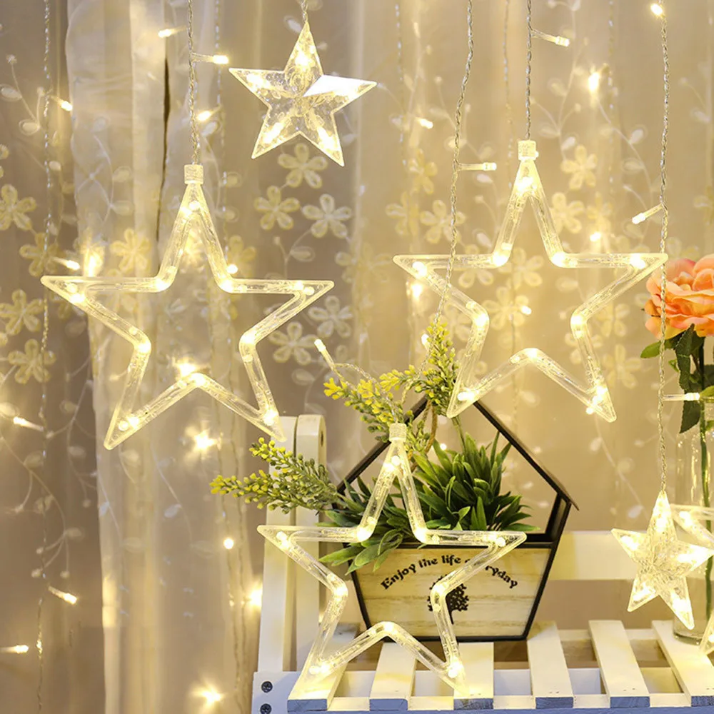 Рождественский подвесной светодиодный светильник со звездами для занавесок, гирлянда для улицы, светильник для праздника, свадьбы, вечеринки, спальни, сказочный светильник s Decoration f814