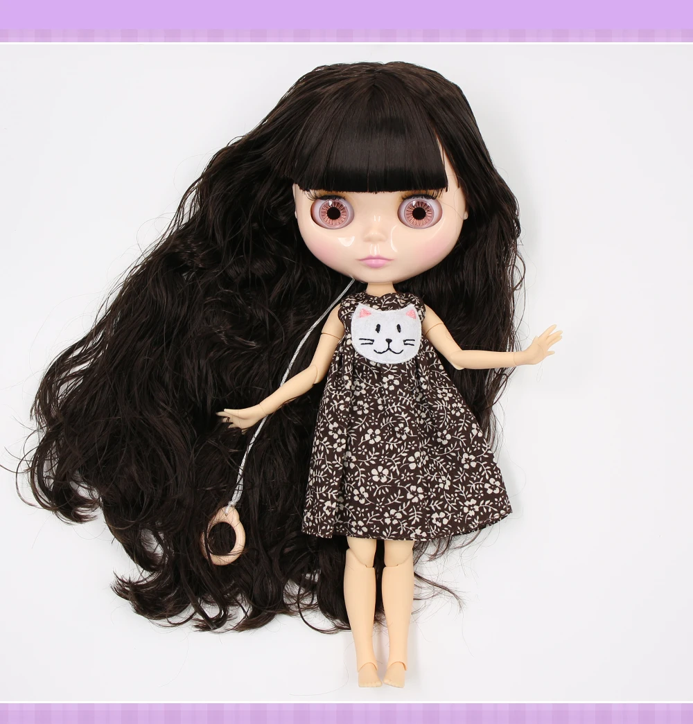 Neo Blythe Doll with Brown Hair, Natural Skin, Shiny Cute Face & Custom Jointed Body 1