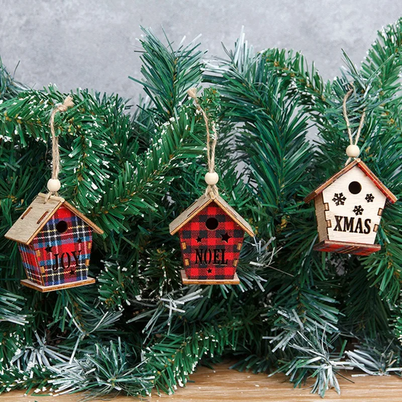 Details about   Christmas ornament Wooden Cabin Shape Lighted Hanging Hollow Design 