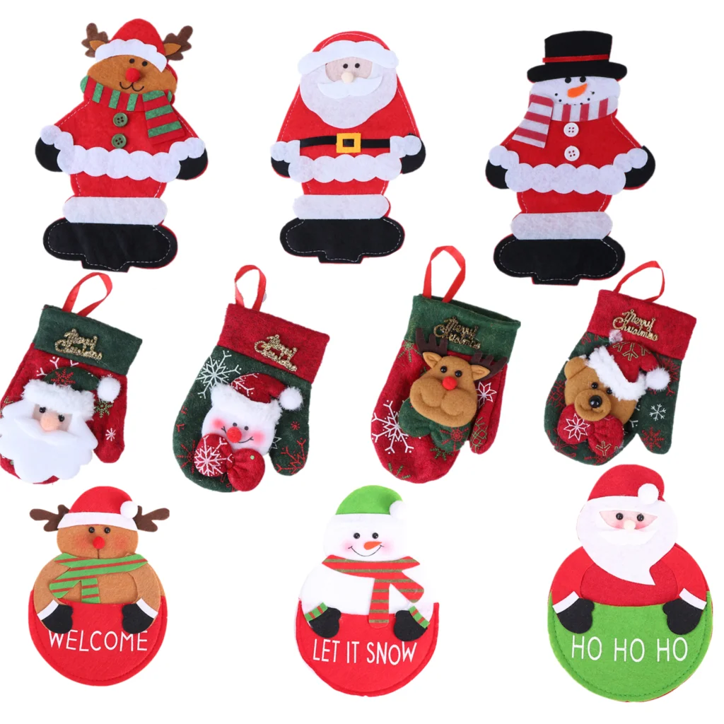 

Santa Hat Reindeer Christmas New Year Pocket Fork Knife Cutlery Holder Bag Home Party Table Dinner Decoration Tableware
