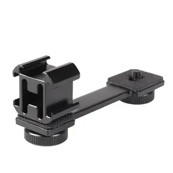 

OOTDTY 1Set 3In1 Triple Hot Shoe Mount Adapter Extension Bracket Holder Microphone Stand for Zhiyun Smooth 4 for OSMO Mobile 2