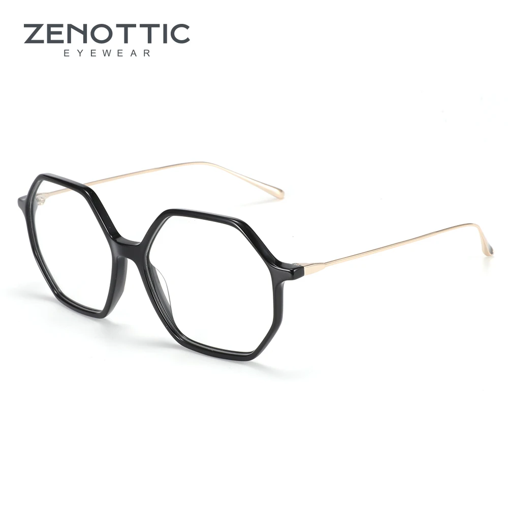 Zenottic-女性用六角形メガネフレーム、アンチブルーライト