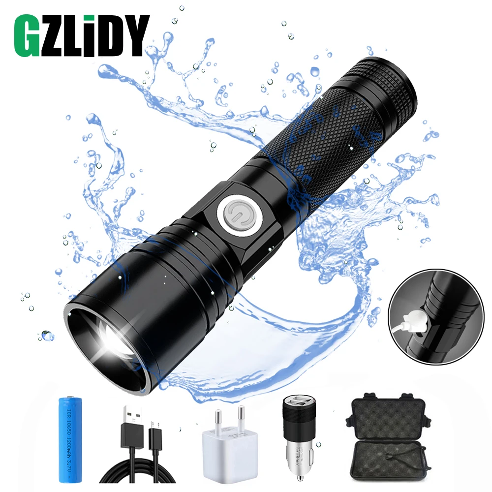 

USB Rechargeable LED Flashlight Super Bright 5 Mode Zoom Waterproof Torch Powered By 18650 Battery Suit for Night lighting