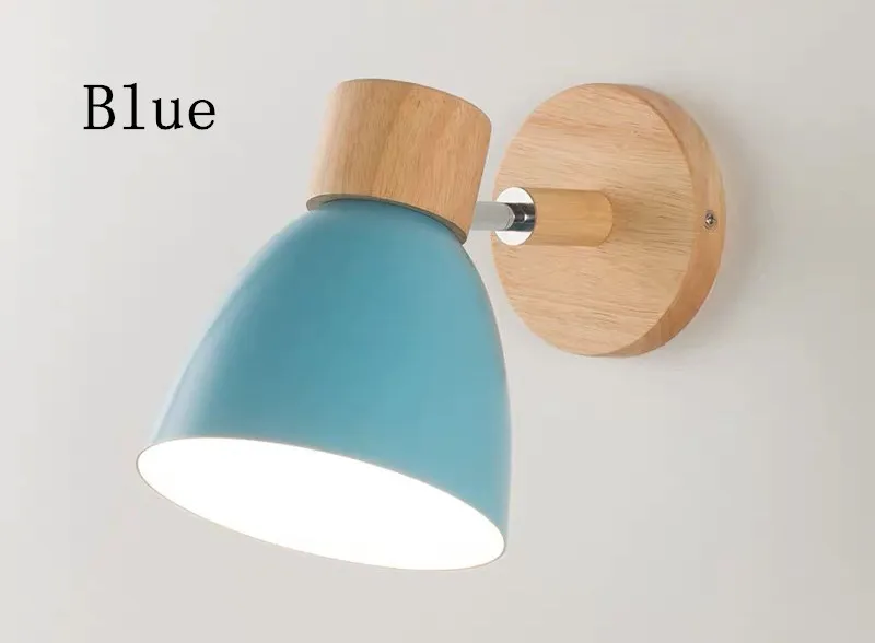 Синий Скандинавский простой светодиодный настенный светильник для кафе-бара, современный 6 цветов деревянный настенный светильник для гостиной спальни - Цвет абажура: Синий
