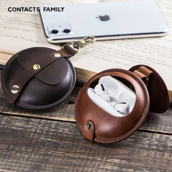 

For Airpods Pro Case Genuine Leather Crazy Horse Pattern Earphone Protective Cover For Apple Airpods Pro 2019 Case With Buckle
