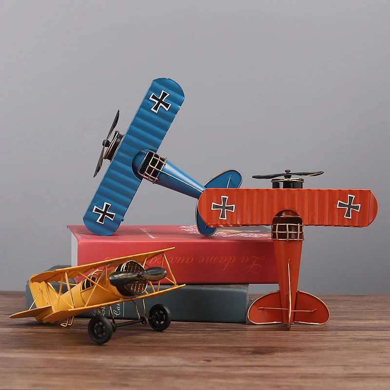 Retro Metal Plane Model Crafts Living Room Bedroom Ornament Iron Airplane Figurines Home Decoration Accessories Gift airplane model