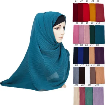 

Women Plain Bubble Chiffon Pleated Crumple Wrinkle Crinkle Scarf Shawl Hijabs Shawls Scarf for Muslim Lady 24 Colors