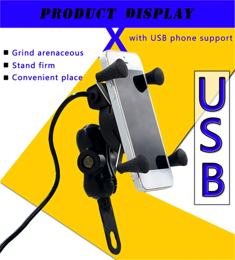 

360 Degree Rotation Mount 3.5-6.3 inch Mobile Phone GPS Universal Holder Stand Motor cycle Phone Holder With 5V USB Charger Port