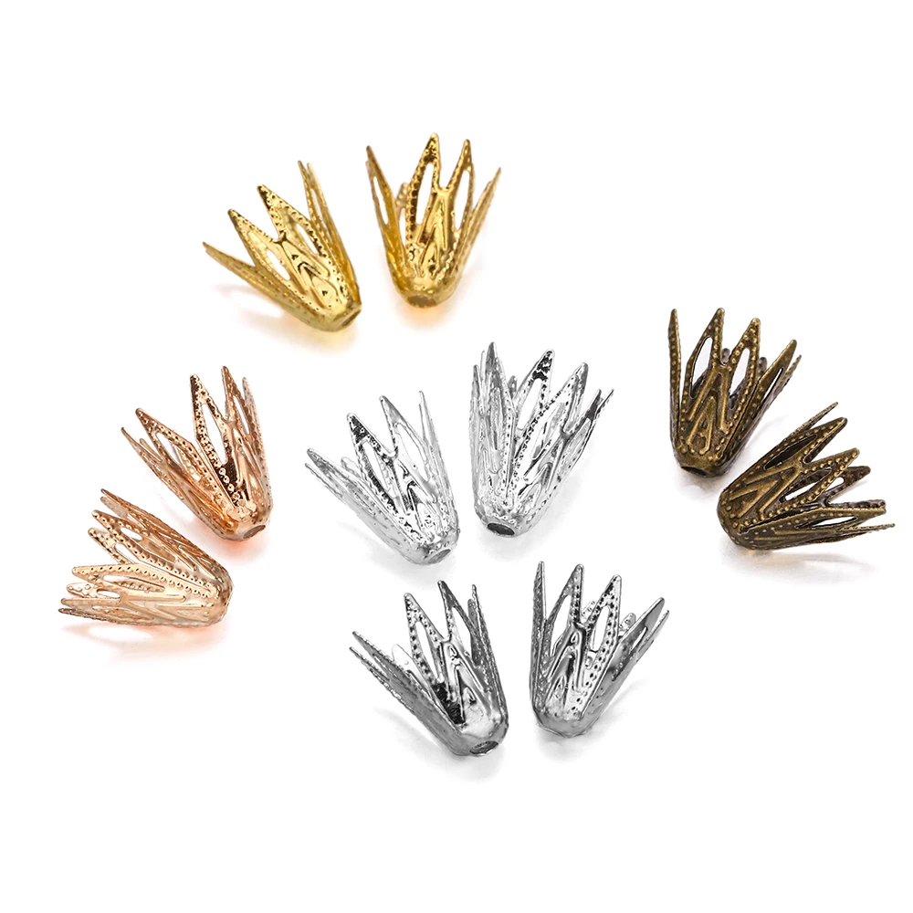 

100pcs 8*10 mm Hollow Out Flower Shape Filigree Cone End Beads Caps For DIY Bracelet Earrings Jewelry Making Supplies Accessorie