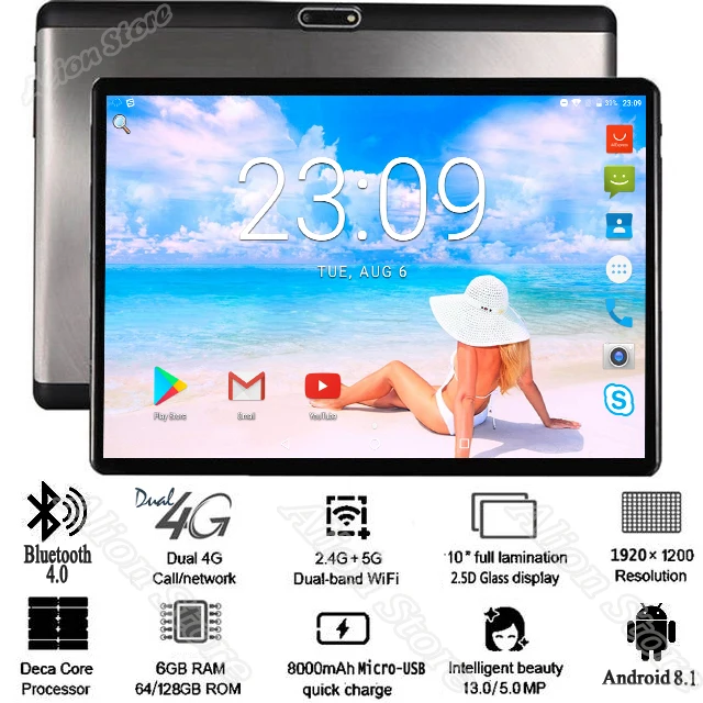 

New Discount sale 6GB RAM 10 inch Tablet 1920*1200HD 2.5D Tempered Glass Octa Core 4G 128GB ROM Dual Cameras Android 8.1 Tablet