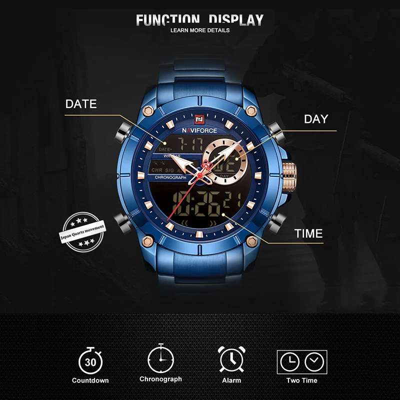 NAVIFORCE мужские часы цифровые спортивные часы Relogio Masculino кварцевые часы ремешок из нержавеющей стали многофункциональные наручные часы для мужчин
