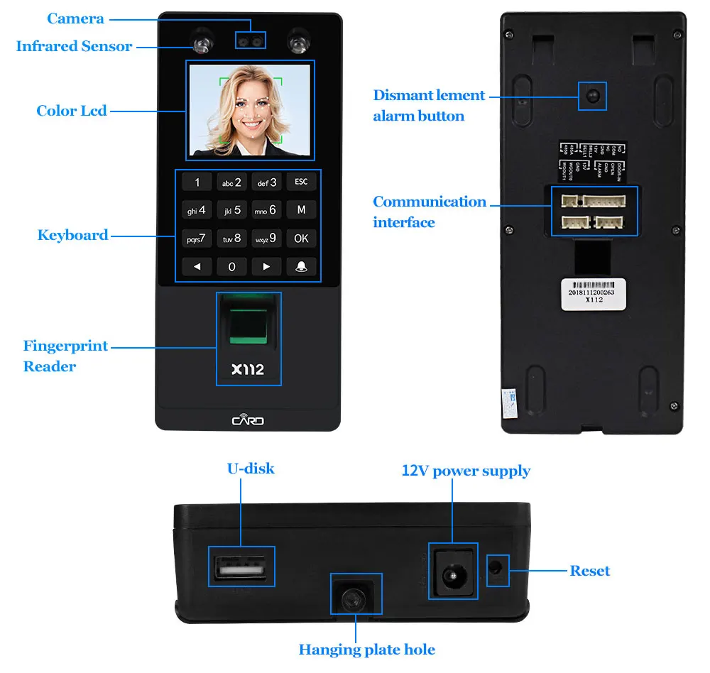 Sistema de Controle de Acesso do Teclado Comparecimento do Tempo da Impressão Máquina de Face de Apoio Senha de Rede Rfid Digital Biométrica Facial Usb Tcp 13 Sistema de Controle de Acesso Do Teclado