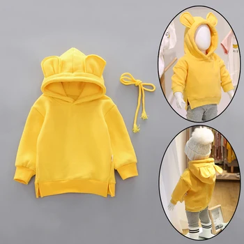 

2020 Kids Fleece Hooded Solid Color Sweater Toddler Baby Boy Girl Hoodie Cartoon 3D Ear Sweatshirt Tops Long Sleeve Clothes