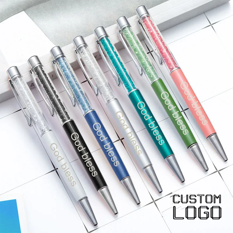 2pcs Custom LOGO Colorful Crystal Ballpoint Pens Metal Rhinestone Ballpoint Gel Pen Student Stationery Wedding Anniversary Gifts