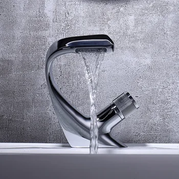 

Basin Faucet Creative Designed Modern Brass Waterfall Flat Duckbill Bathroom Sink Hot Cold Water Mixer Tap
