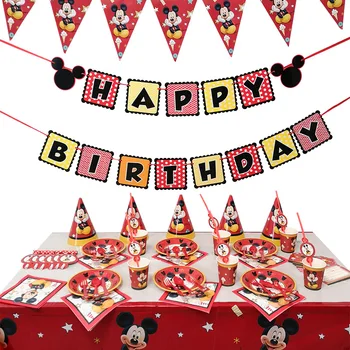 

Mickey Mouse Birthday Party Supplies Disposable Tableware Disney Birthday Party Decorations Kids Paper Straws Paper Plates