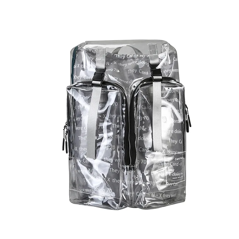 

Ougger Youth Backpack Female Men's Travel Bags Large Silver PVC Popular Fashion Style Transparent Bags with Letter for Outdoor