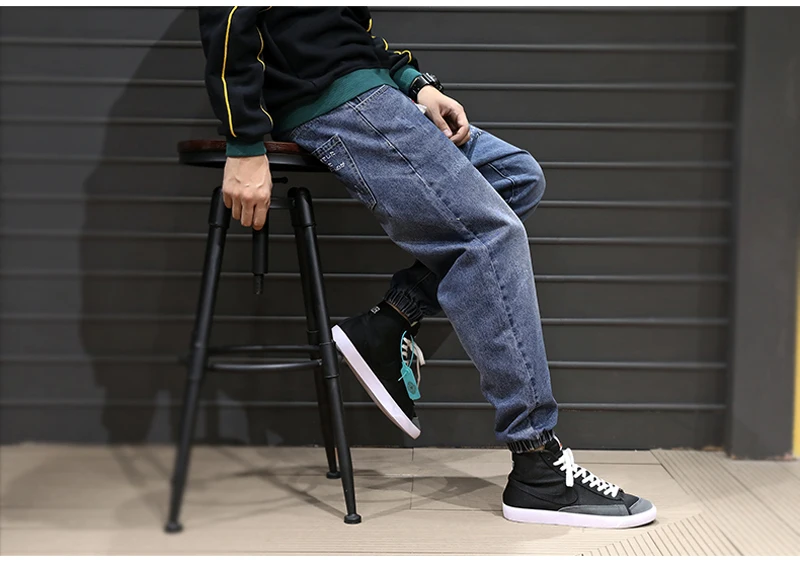 Japanese Fashion Men Jeans Loose Fit Printed Designer Harem Jeans Slack Bottom Cargo Pants Streetwear Hip Hop Jeans Men Joggers