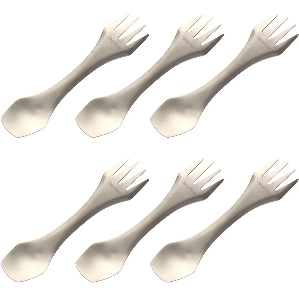 

6PCS QingGear Titanium 3-in-1 Spoon Fork Knife Ultralight Spork Utensil Portable Tableware Flatware