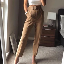 

Ardm Traf Za Woman 2021 White Career Pant Office Lady Straight Pants Belt Casual Ankle Length Women Trousers Oem Female Suit Set