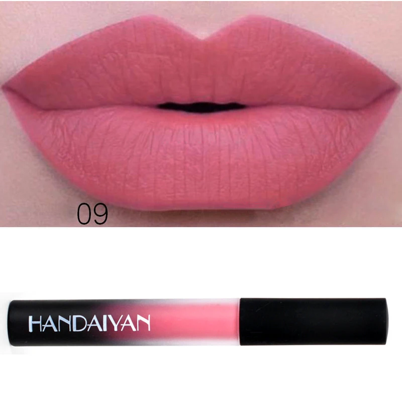 09 HANDAIYAN 12 Color Matte Lip gloss Nude Waterproof Lip Tint Long Lasting Liquid Lipstick Sexy Batom Makeup Cosmetic Korean Style - Цвет: 09