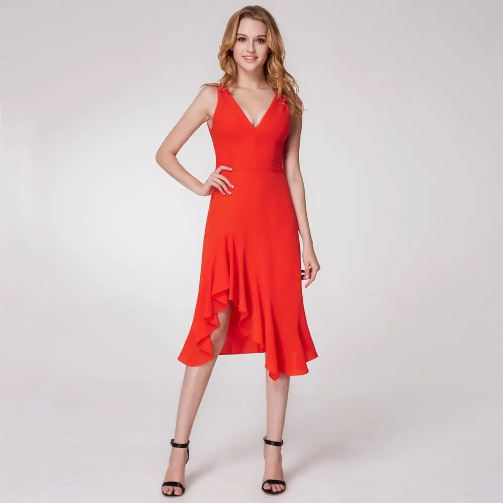 ТРАПЕЦИЕВИДНОЕ асимметричное платье для выпускного вечера 2019 Новое красное шифоновое платье с v-образным вырезом без рукавов с открытой