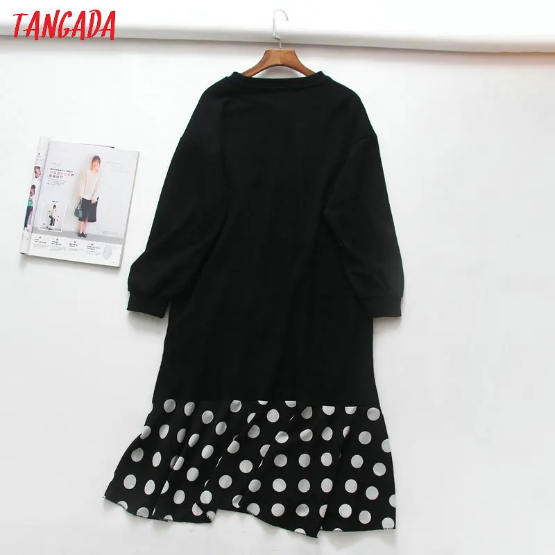 Tangada зимнее черное длинное платье с капюшоном в горошек, платье с круглым вырезом, лоскутное платье для девушек, женское шикарное платье для школы, vestidos XLJ11