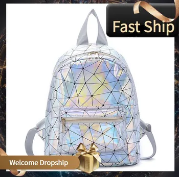

Geometric Backpack Women Laser Luminous Backpacks Fashion School Bags Casual Rucksack Ladies Luxury Hologram Bags Korean Version